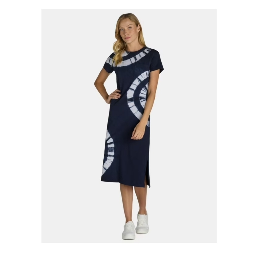 Time and Tru Navy Blue and White Tie Dye Swirl Midi Dress - Picture 10 of 13